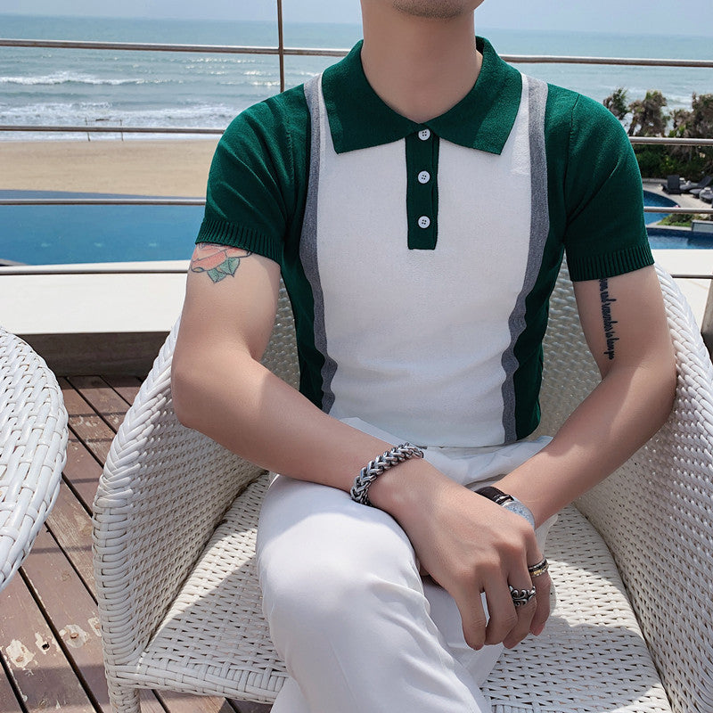 JEZRYLLE Slim-fit Lapel Casual Knit POLO Shirt For Men