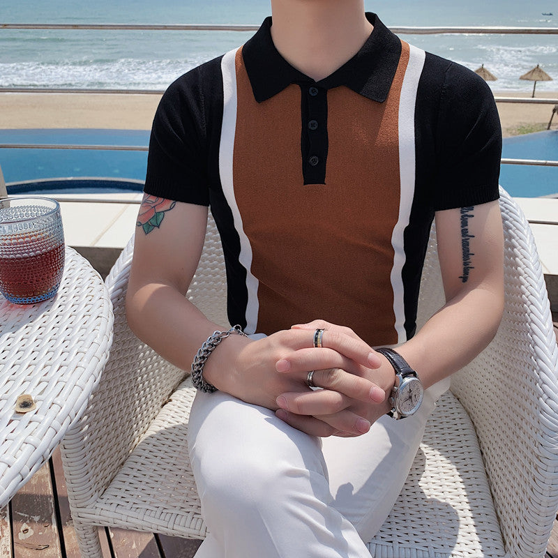 JEZRYLLE Slim-fit Lapel Casual Knit POLO Shirt For Men