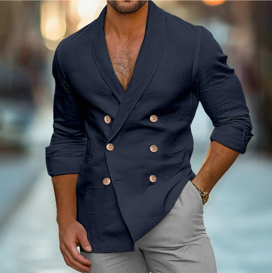 JEZRYLLE Plus Size Fashion Polo Collar Shirt Long Sleeve Cardigan Jacket Men