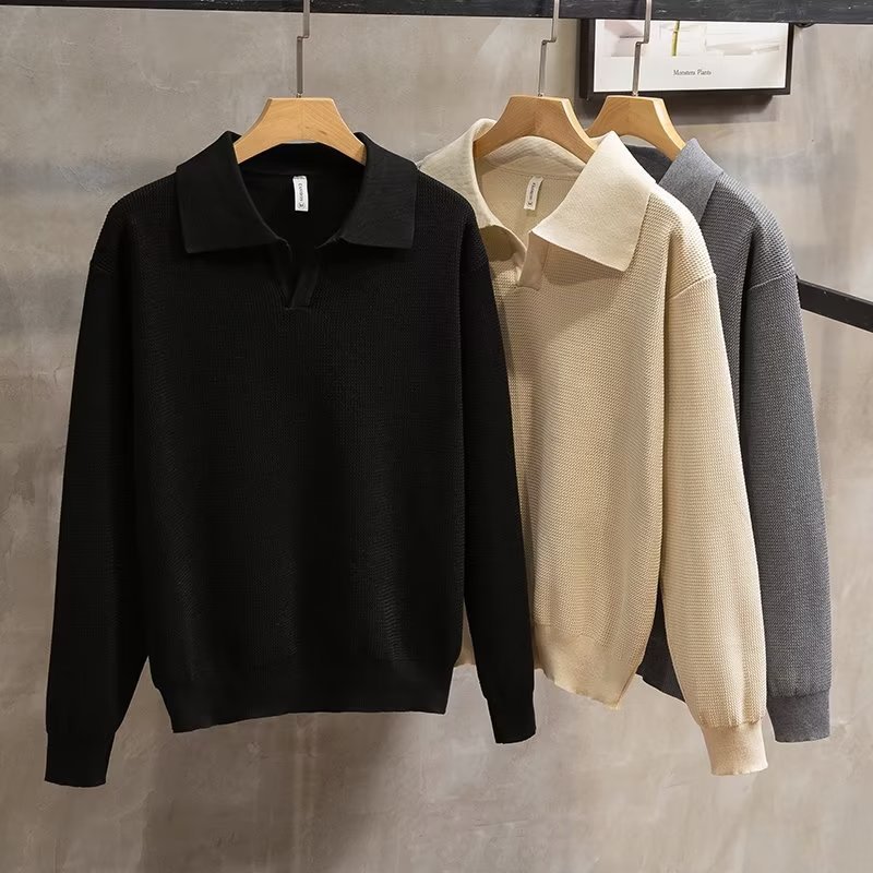 JEZRYLLE Fashion Personality Lapel Knitted Polo Shirt Men