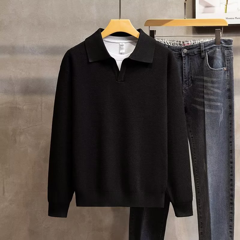 JEZRYLLE Fashion Personality Lapel Knitted Polo Shirt Men