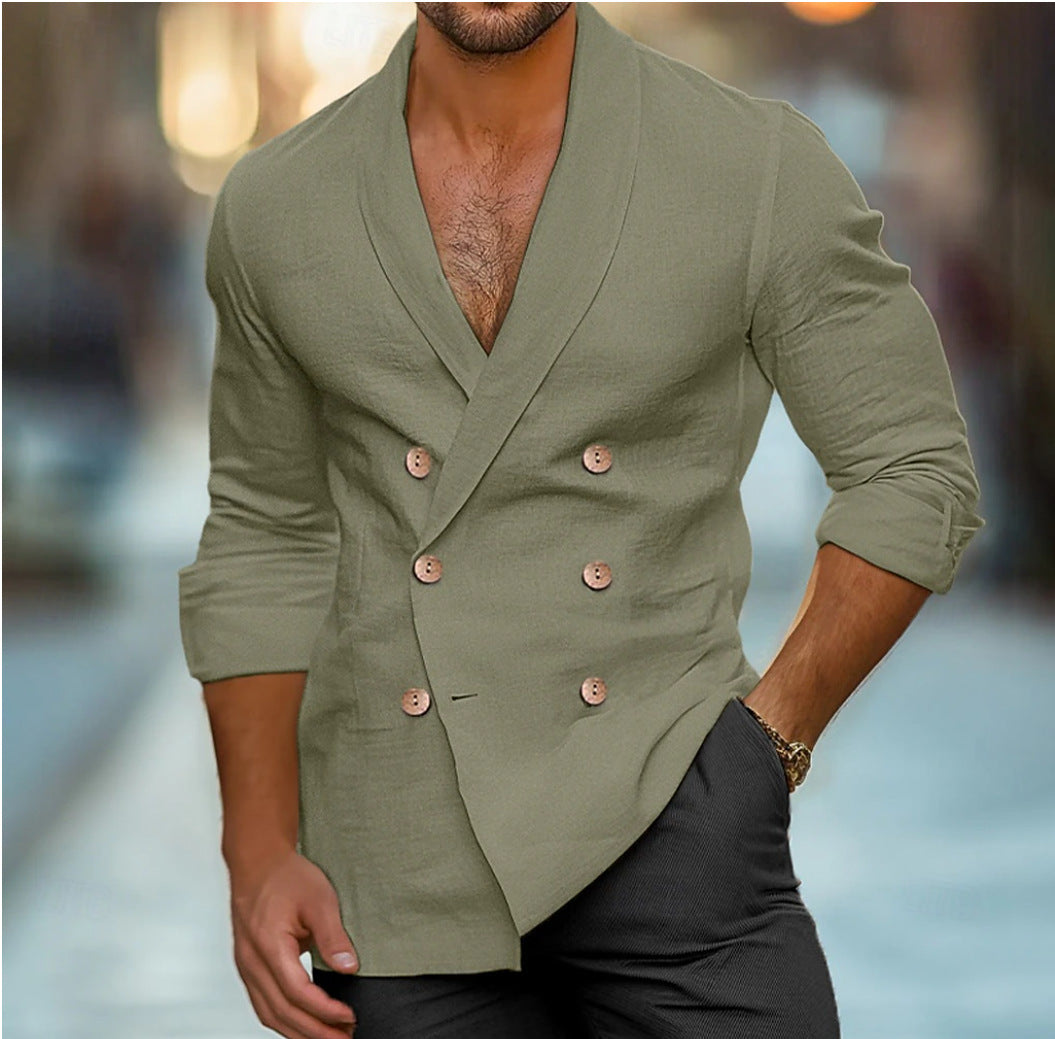 JEZRYLLE Plus Size Fashion Polo Collar Shirt Long Sleeve Cardigan Jacket Men